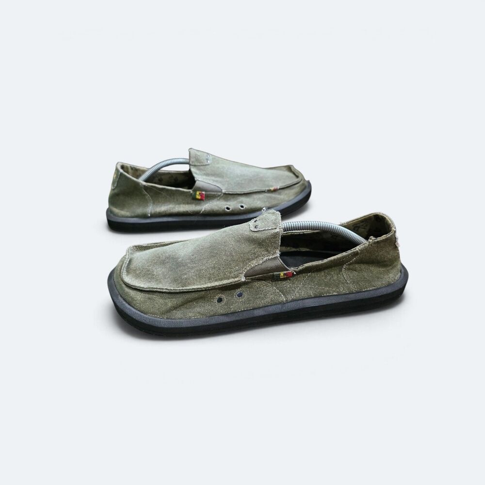 Sanuk Donny Sidewalk Surfers Olive Green Canvas Slip On Shoes Men's Size 13